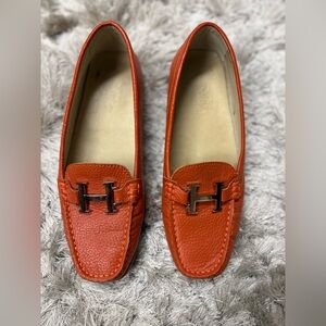 Hermes Orange Leather Loafers  (gold hardware) Sz 38